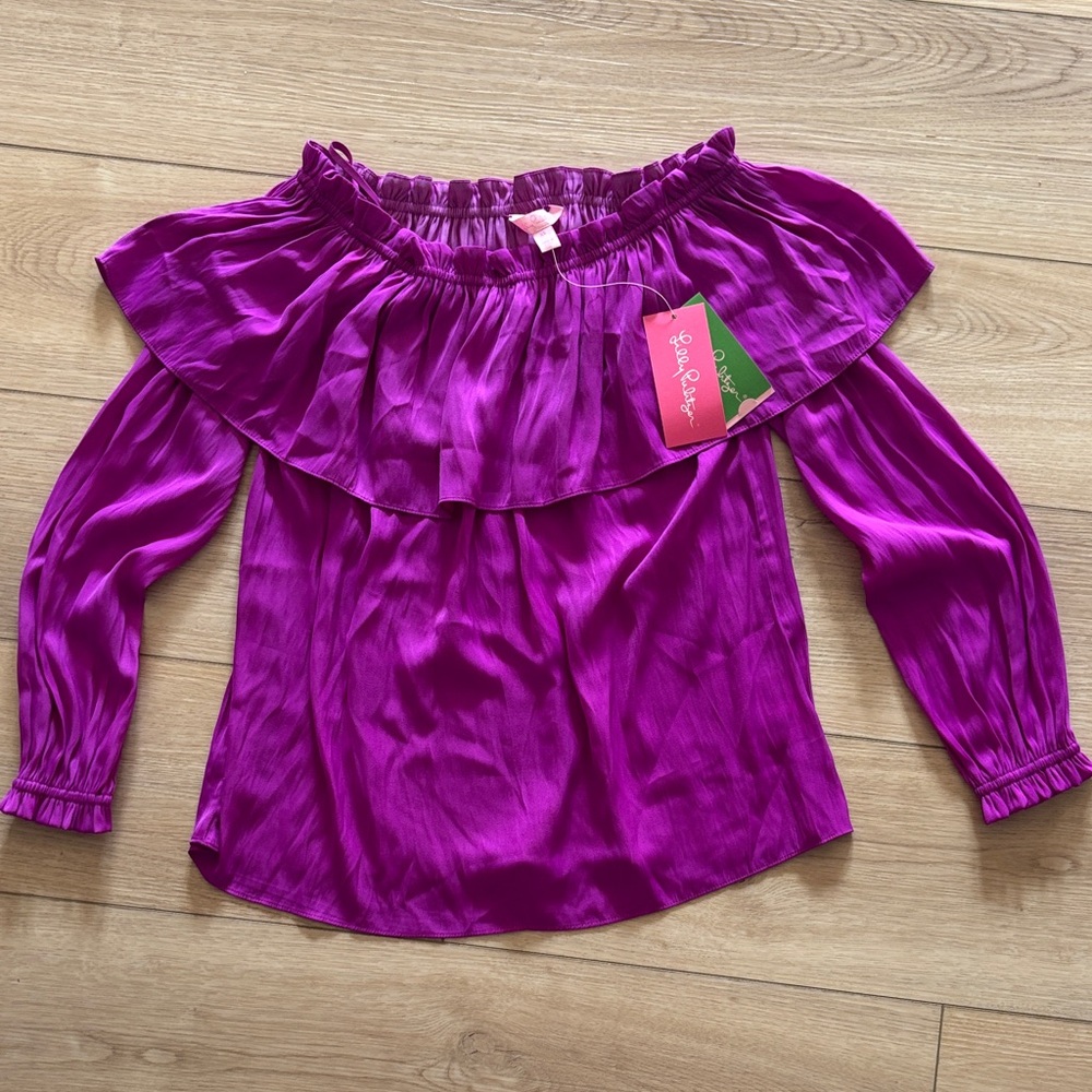 NEW Lilly Pulitzer Vibrant Purple Off-Shoulder Blouse XS